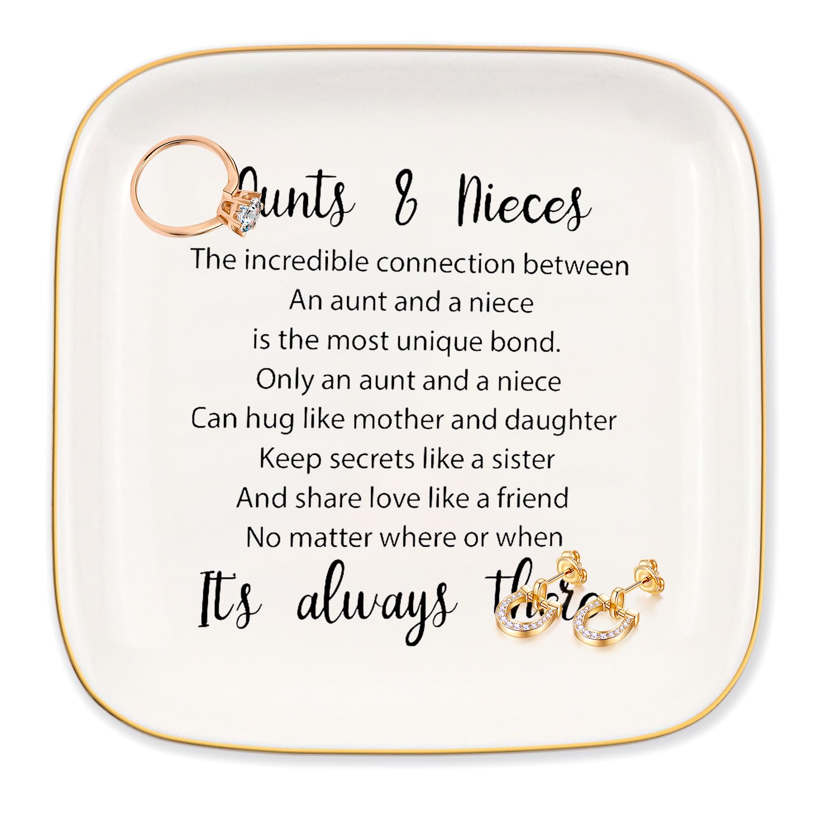 Aunt Gifts from Niece, Aunts &amp; Niece Jewelry Dish Ring Trinket Tray Gifts, Gifts for Aunts from Niece, for Aunts Birthday, Mother's Day, Valentine’s Day, Aunt Christmas, Thanksgiving Gifts