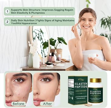 Elastin Peptides, 1000mg Marine Elastin Peptide Skin Tightening Formula, Restores Skin Elasticity & Firmness, Daily Nutritional Support for BodySkin, 60 Capsules (1 Bottle)