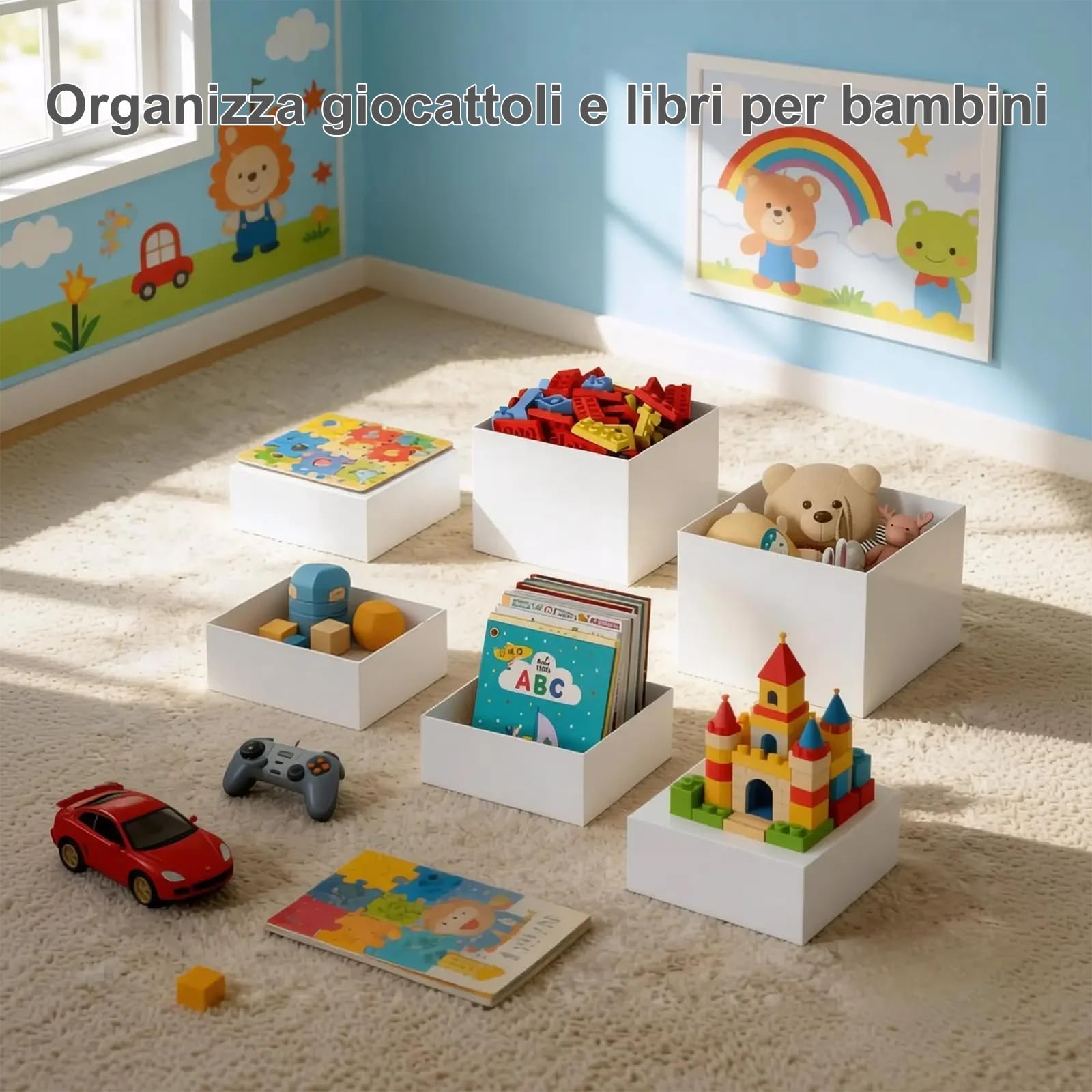 FUSHITON 6 Pezzi Alzata per Dessert in Plastica Bianca, Supporti di Presentazione per Buffet - Cubi Espositivi a 5 Facce Impilabili per Pasticceria, Decorazione, Negozio (6 Dimensioni Diverse)