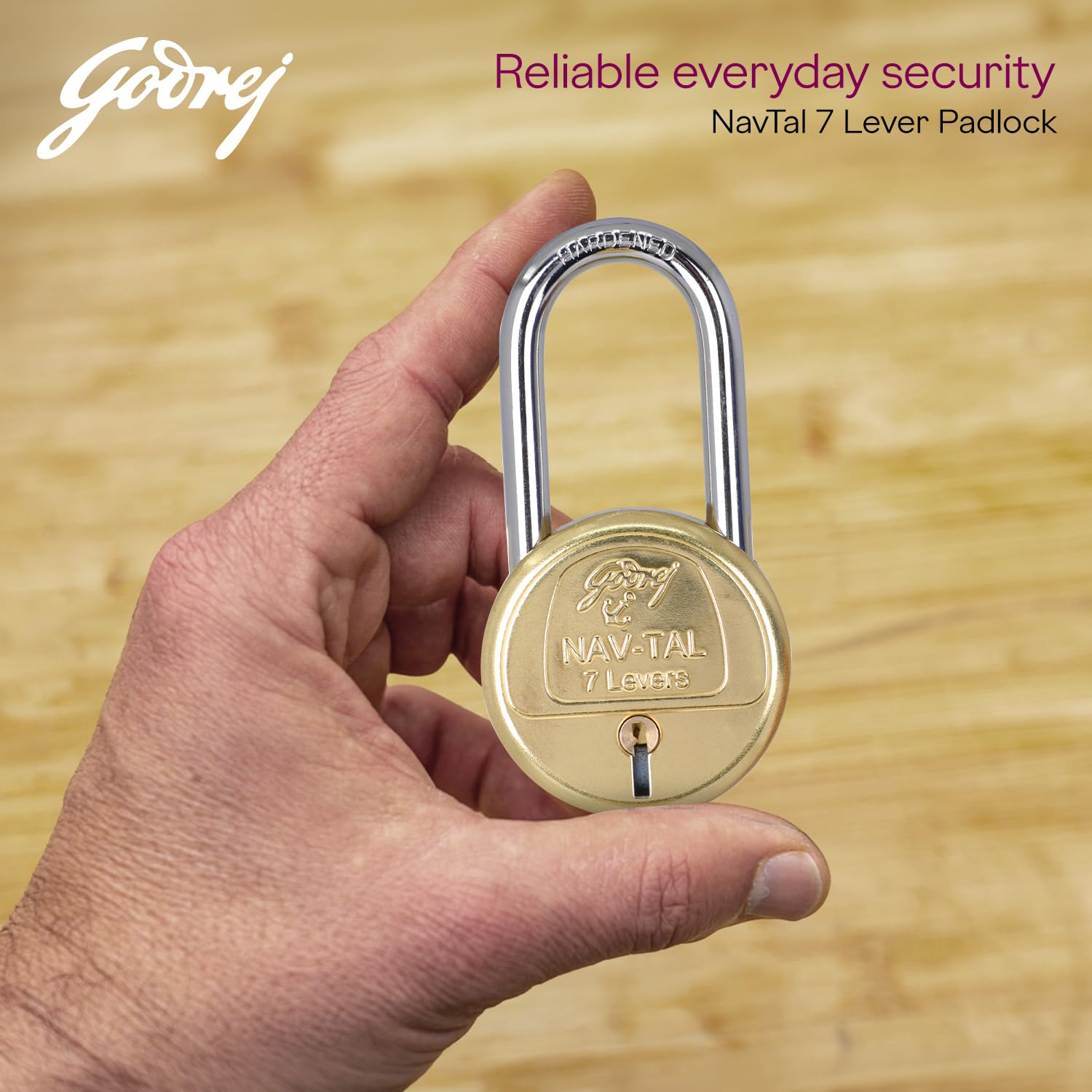 Godrej Locks I Navtal 7 levers 65 mm I 3 Keys I Long Hardened Shackles I for Padlock for Main Door I Gate Lock I Tool Box, Shutters, Shops & Offices I Brass Finish | 1 Year Warranty — Amazon image 3