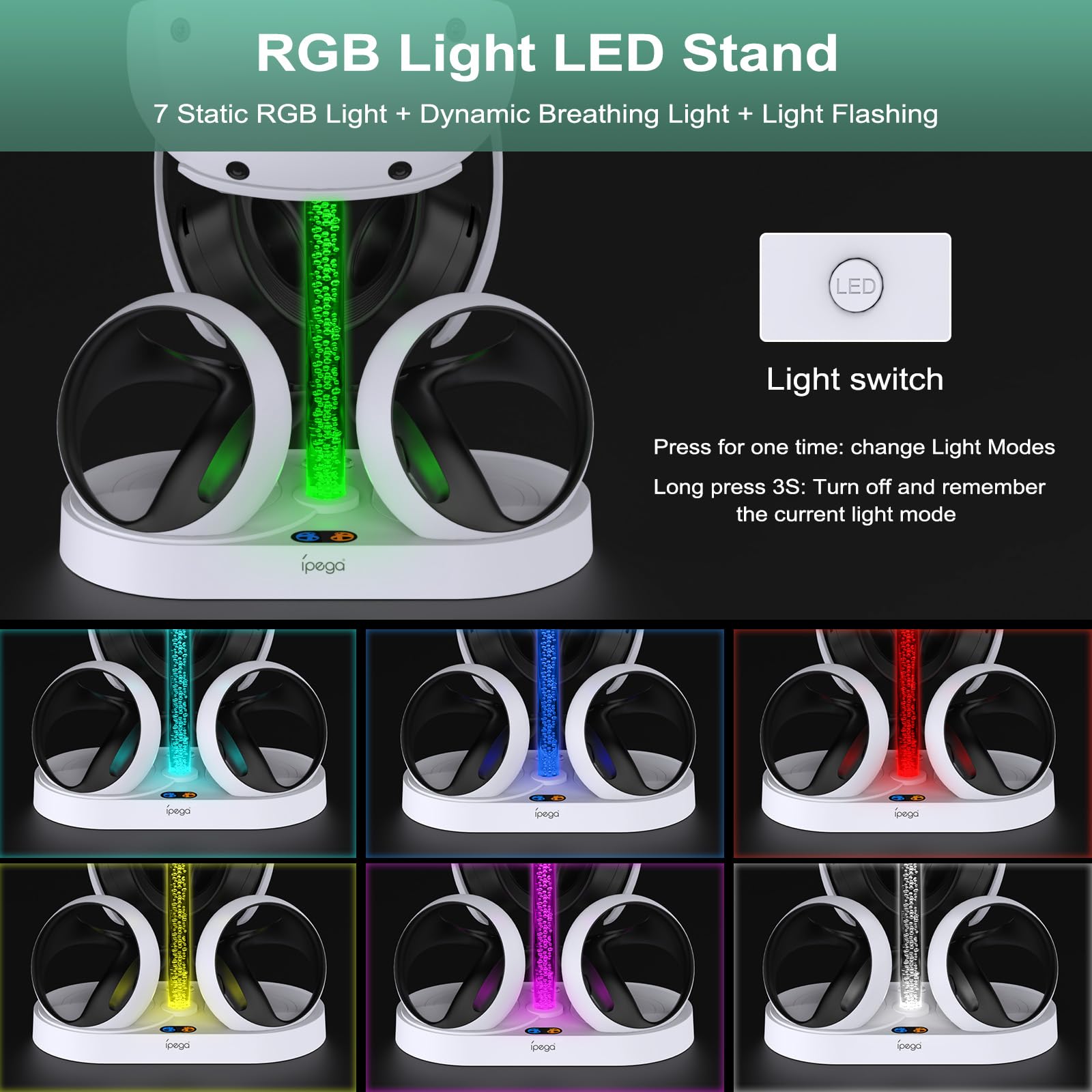 FASTSNAIL Station de Charge pour PS VR2 avec Mémoire de 10 Modes RGB | Charge Magnétique Double, Indicateur de Charge Séparé, Rangement pour Écouteurs et Casque