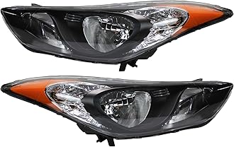 F CARFITTING 2011 2012 2013 Elantra Headlights,Headlight Assembly Fit for Hyundai Elantra 2011-2013 Halogen Headlamp Repalcement Driver Passenger Side Black Housing Amber Reflector Clear Lens