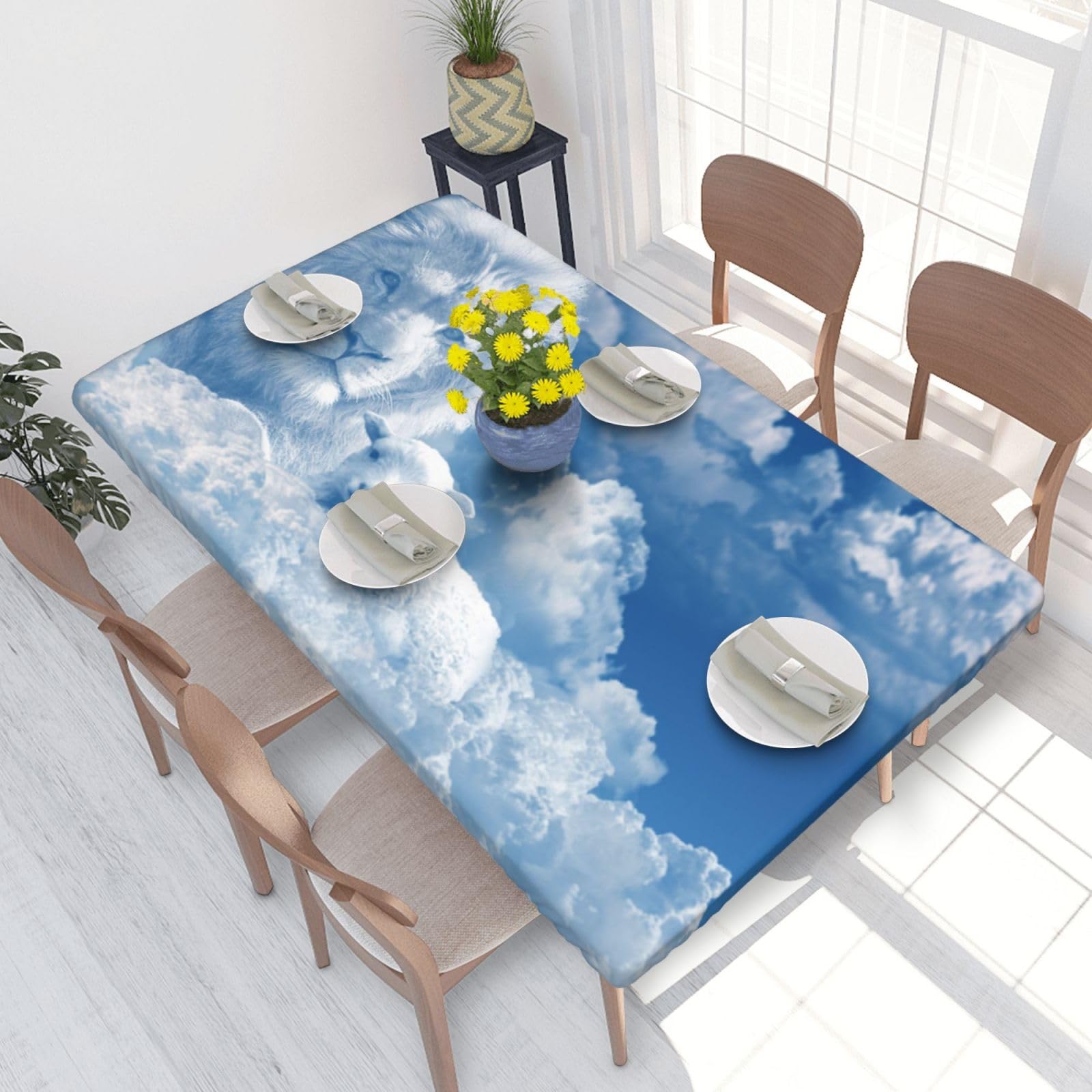 BNVSADC Lamb with A Lion On The Clouds Printed 4FT Tablecloth 122x76 CM Polyester Kitchen Water Resistant Table Cloth Dining Table Decoration Table Covers