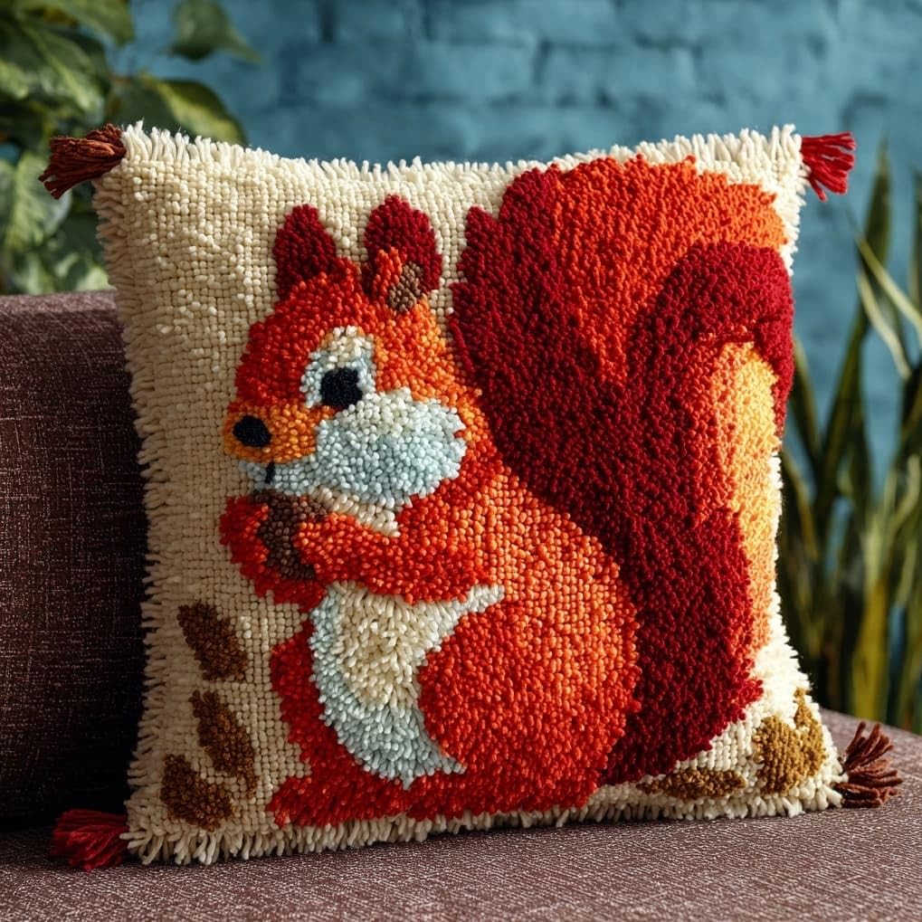 AxiangziK Latch Hook Pillow Kit for Beginners,Animal Squirrel