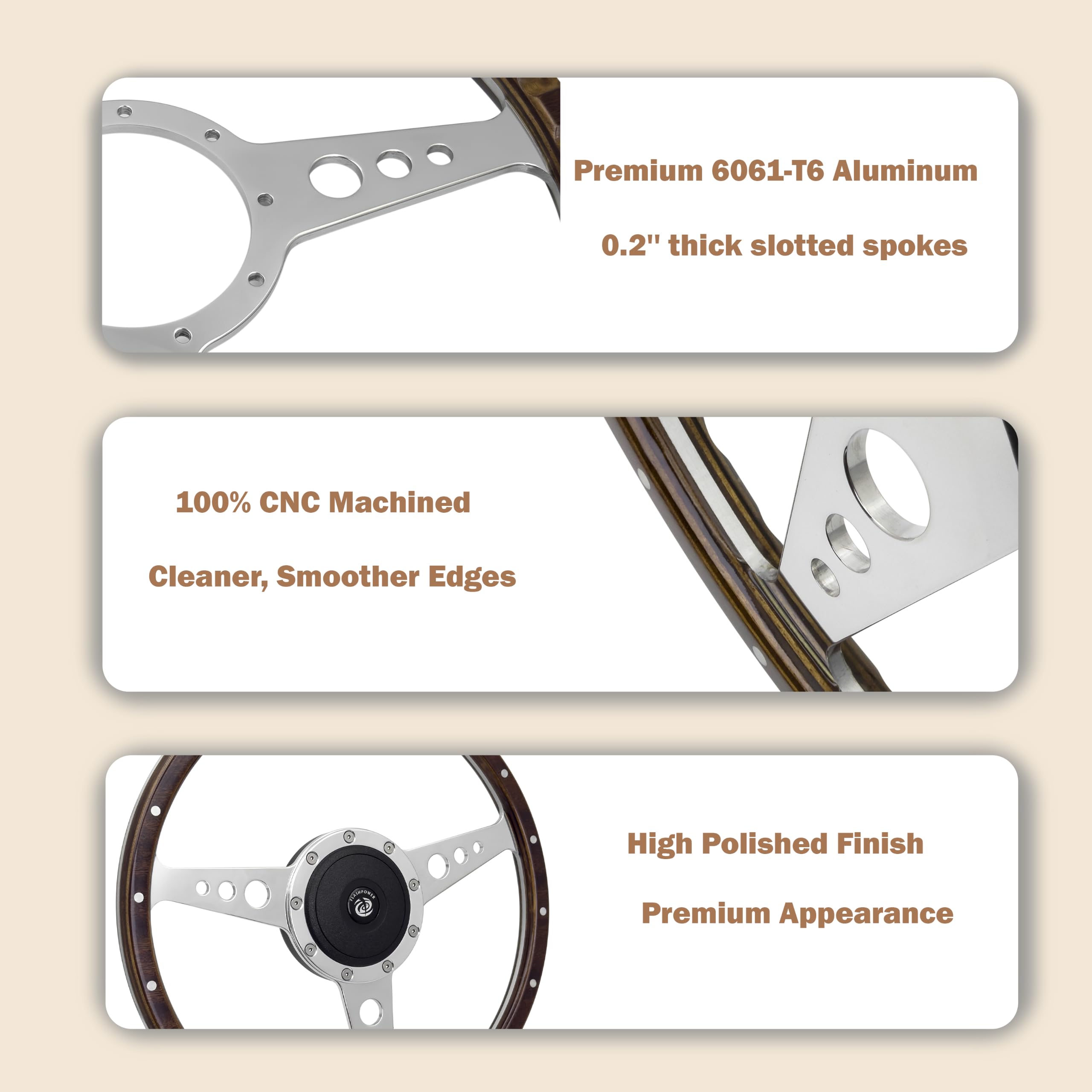 Amazon.com: Flashpower 15'' Classic 9 Bolt Riveted Wood Steering