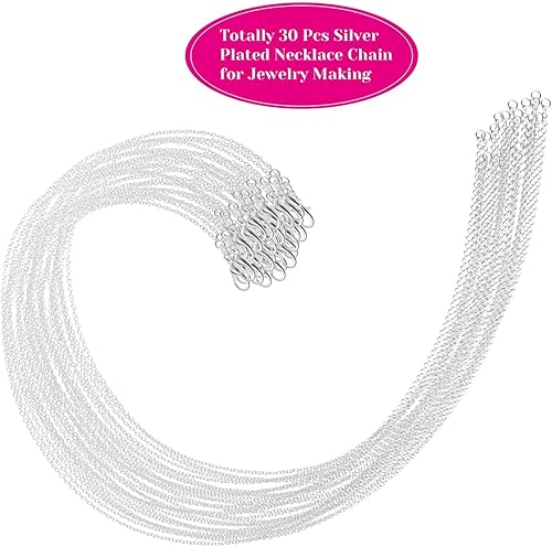 Miniatura 2 de selizo Paquete de 30 cadenas para hacer joyas, cadenas de collar chapadas en plata a granel para hacer collares, joyas, 0.047 in (24 pulgadas)