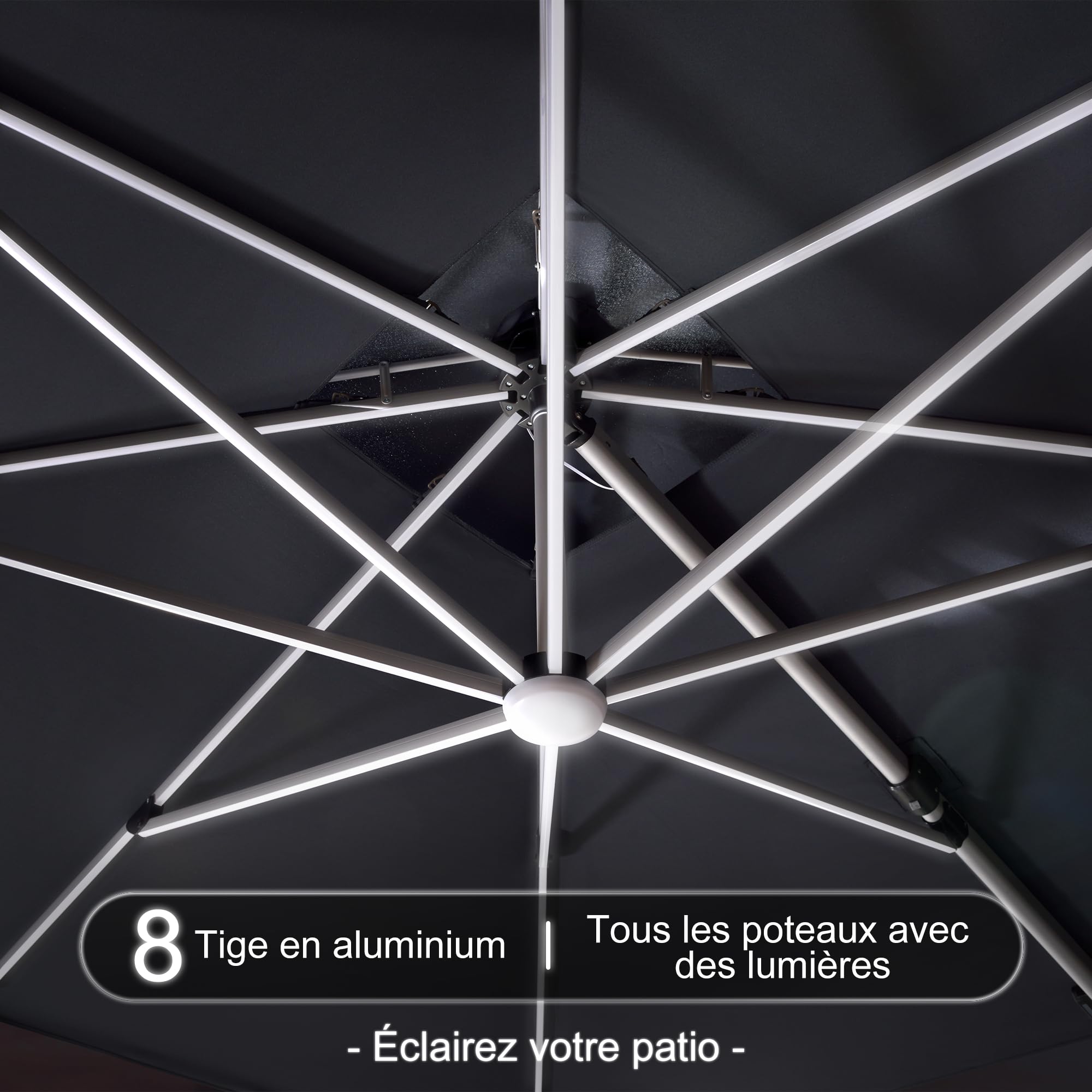 PURPLE LEAF Parasol de Jardin Extérieur 2,7 x 3,65 m avec LED et Pied,Gris
