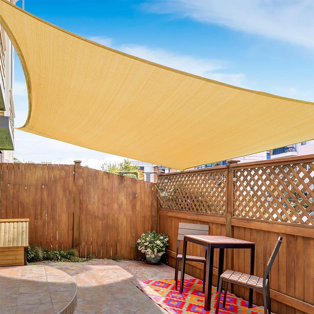 HASTHIP® Sun Shade Sail with Carabiners & Rope 78.7x118 inches Canopy Sun Shade Sail with Metal D Rings Breathable Translucent Beige Outdoor Sun Shade for Backyard, Camping, Patio, Road Trip-image-18