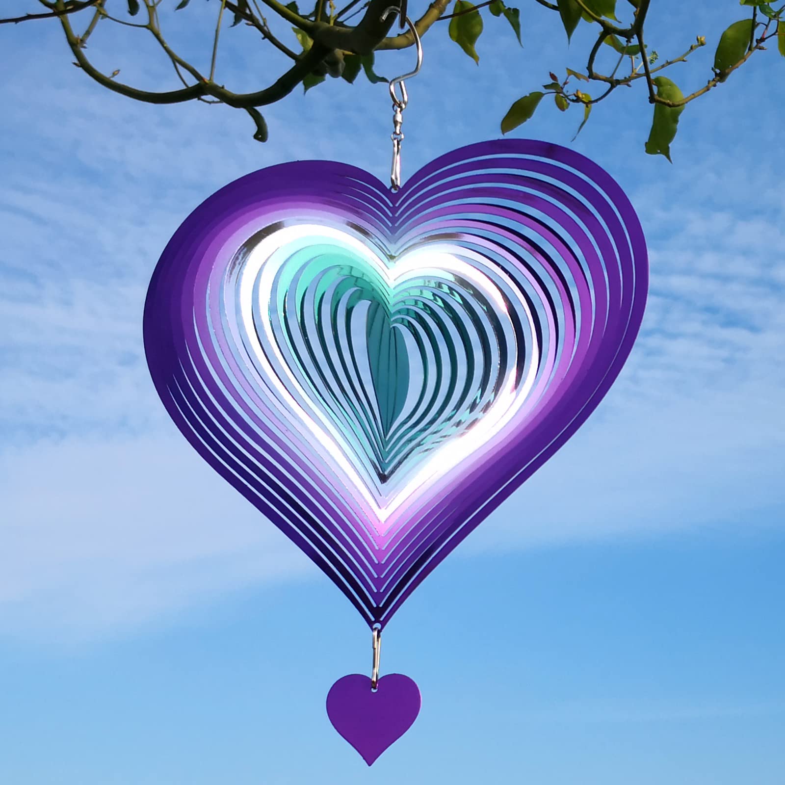 DJUAN Wind Spinner Purple-Green Gradient Love Heart 3D Metal Hanging Wind Spinners Worth Gift Stainless Steel Yard Art Decorations Indoor/Outdoor Kinetic Wind Sculptures & Spinners…