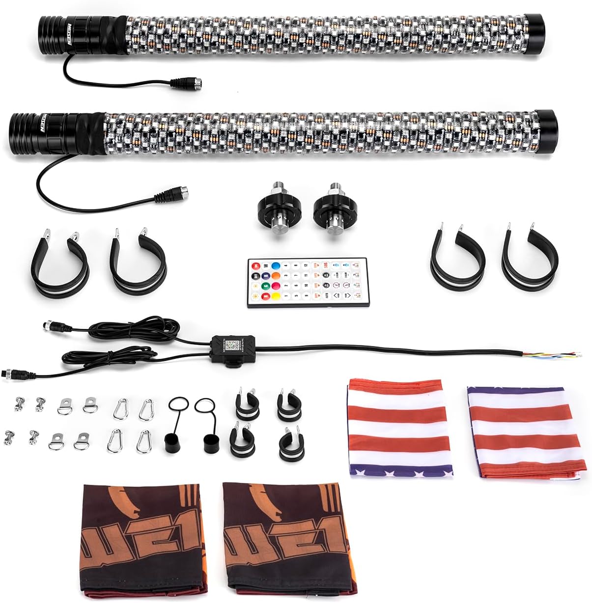 WeiSen 2Pack 2FT Fat Whip Lights with Turn Reverse Light, Spiral RGB LED Chasing Lighted Whips w/Plug & Play Adapter Compatible with Polaris RZR Maverick X3 Golf Cart Truck