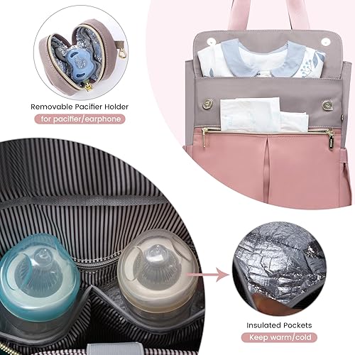 Miniatura 3 de LOVEVOOK Mochila para pañales, bolsa de pañales con bolsillos aislados, bolsa de bebé para niñas y niños con cambiador, bolsa de pañales grande para