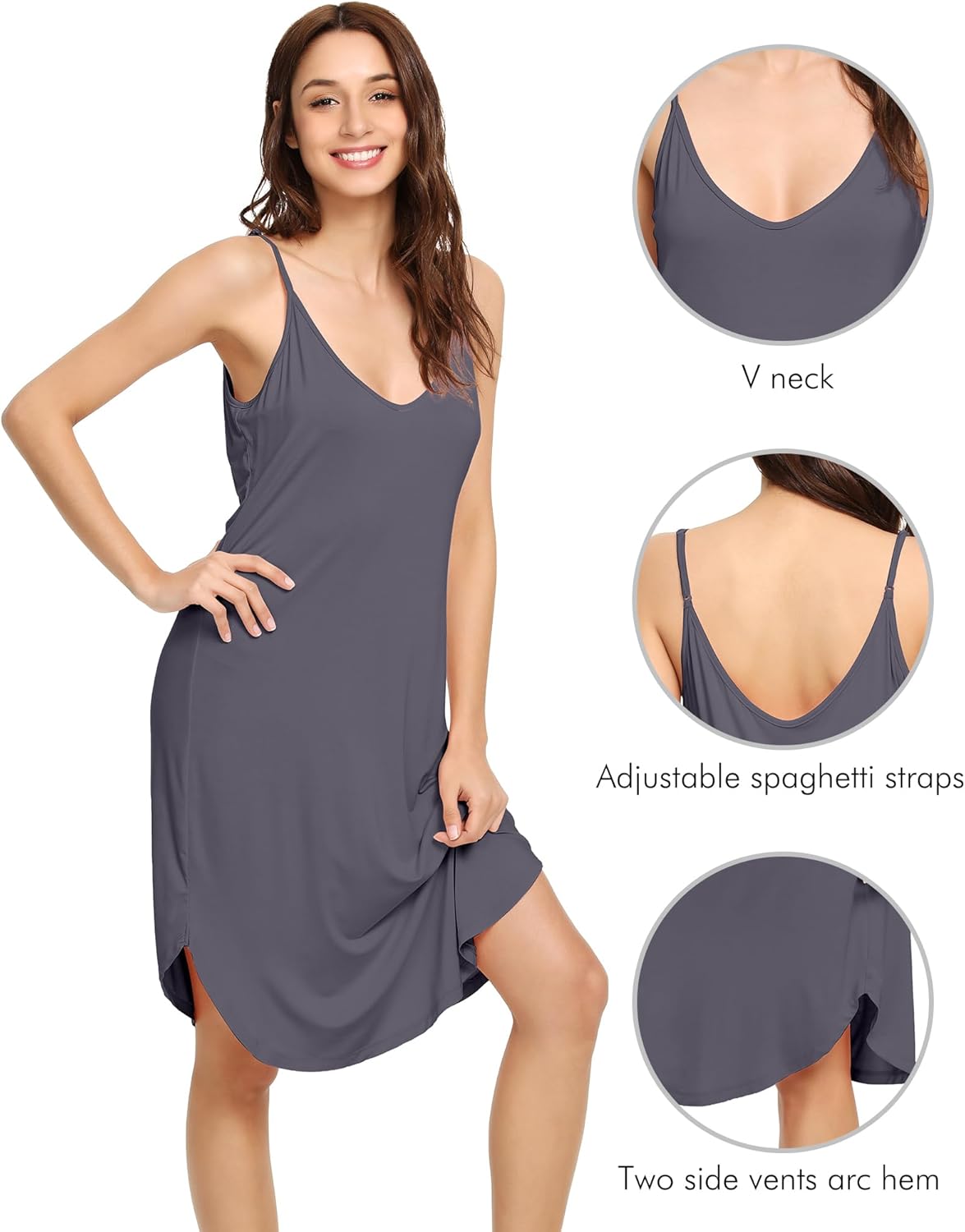 WiWi Bamboo Viscose Slip Dress for Women Cooling Dresses Super Soft Chemise Plus Size Nightgown Full Slips Babydoll S-4X - Image 4