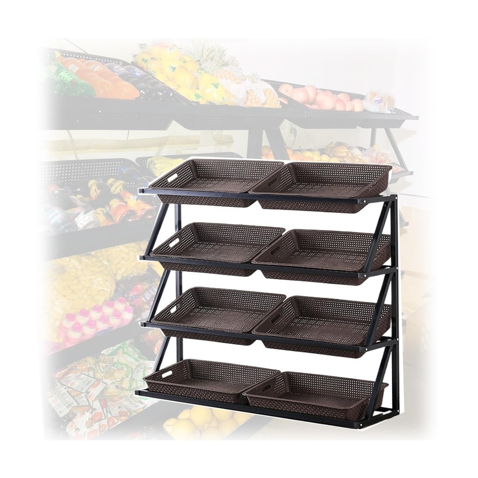 Versatile scaffale per supermercato organizer cucina dispensa snack rack con 8 cestini marrone merchandiser per un'organizzazione efficiente della casa e della spesa