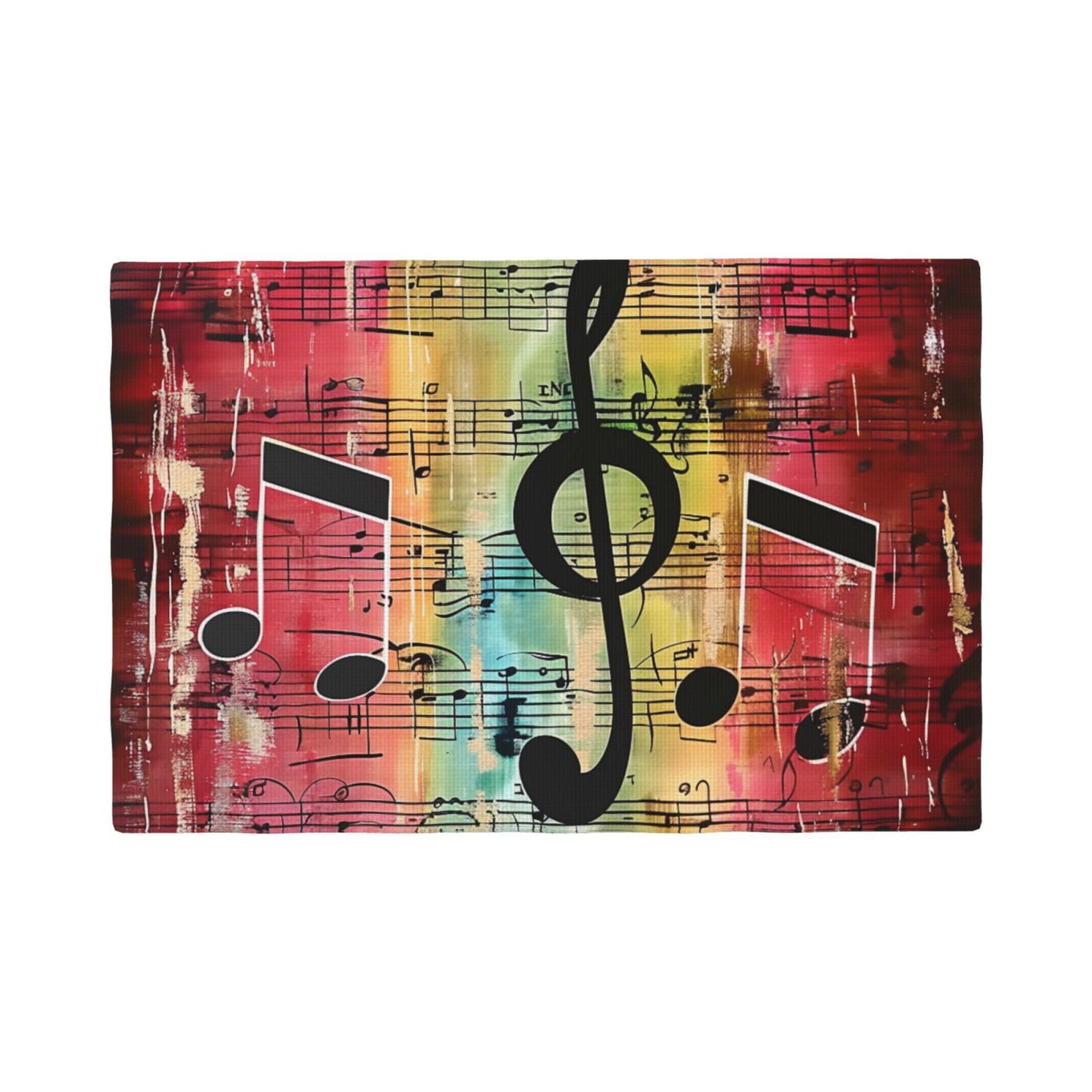 Music Note Print Placemats Set, Heat Resistant Washable Placemat 12x18in Table Mats for Party Kitchen Dining Table Decoration Indoor Outdoor, Four Pieces
