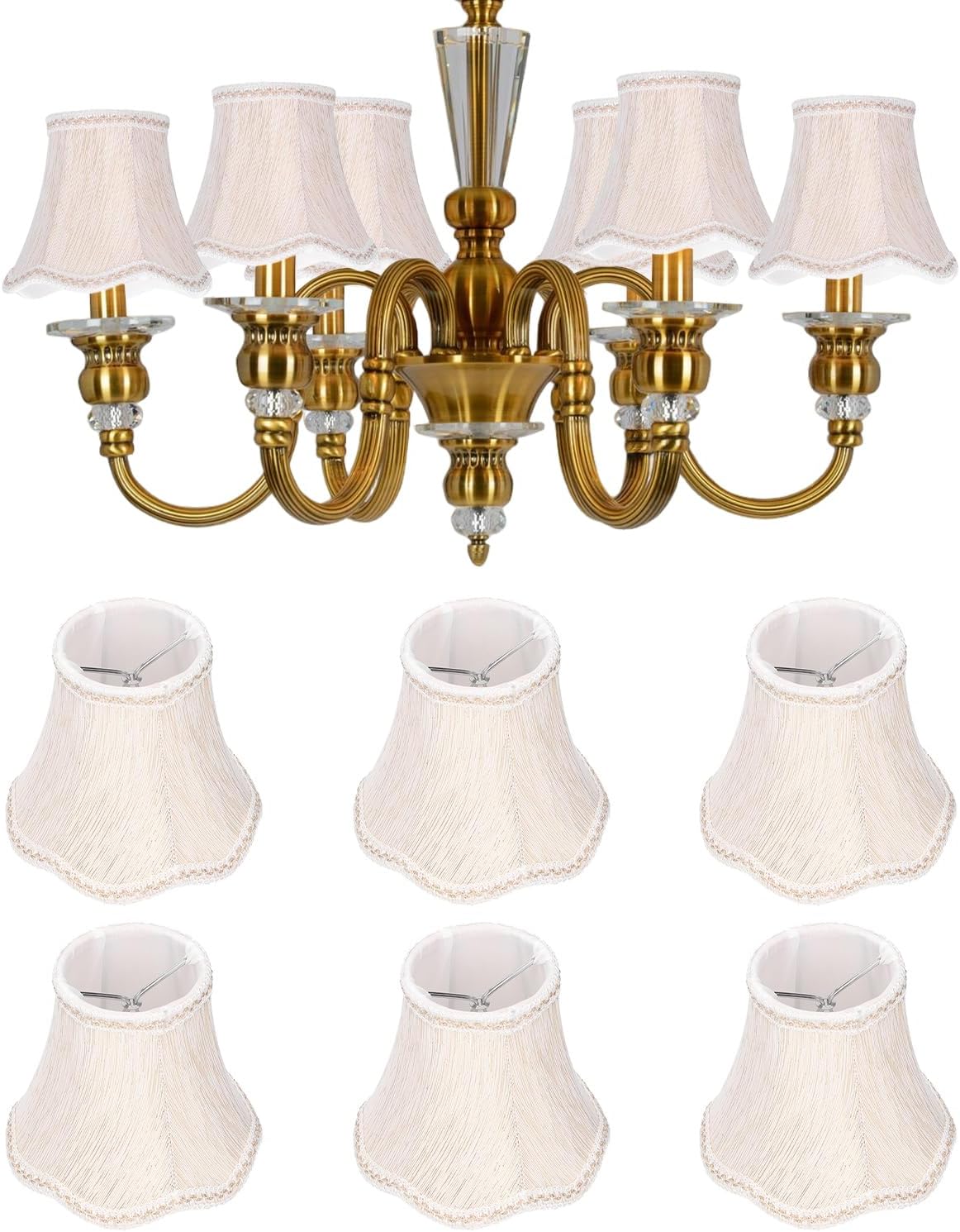 6Pcs Scalloped Fabric Lampshade, E14 Clip On Droplight Wall Lamp Candle Chandelier Lamp Shade Modern Lamp Cover