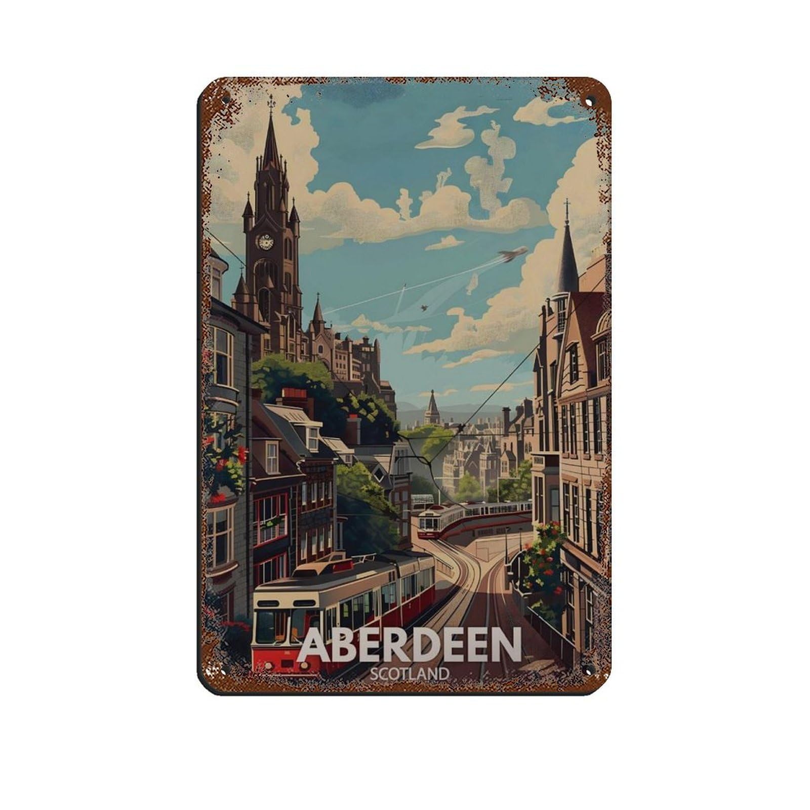 Lxwnze 20L X 30W Cm Aberdeen City Poster,Scotland City Art Retro Poster Metal Tin Sign Chic Art Retro Iron Painting Bar People Cave Cafe Family Garage Poster Wall Decoration 8X12inch(20X30cm)