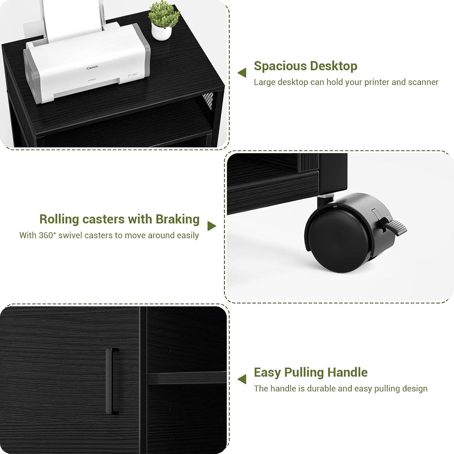 Unikito Rolling File Cabinet, Wood Lateral Office Filing Cabinet on Wheels, Mobile Printer Stand with Door and Open Storage Shelf for A4, Letter Size and Hanging File Folders, Lockable, Black : Tools & Home Improvement