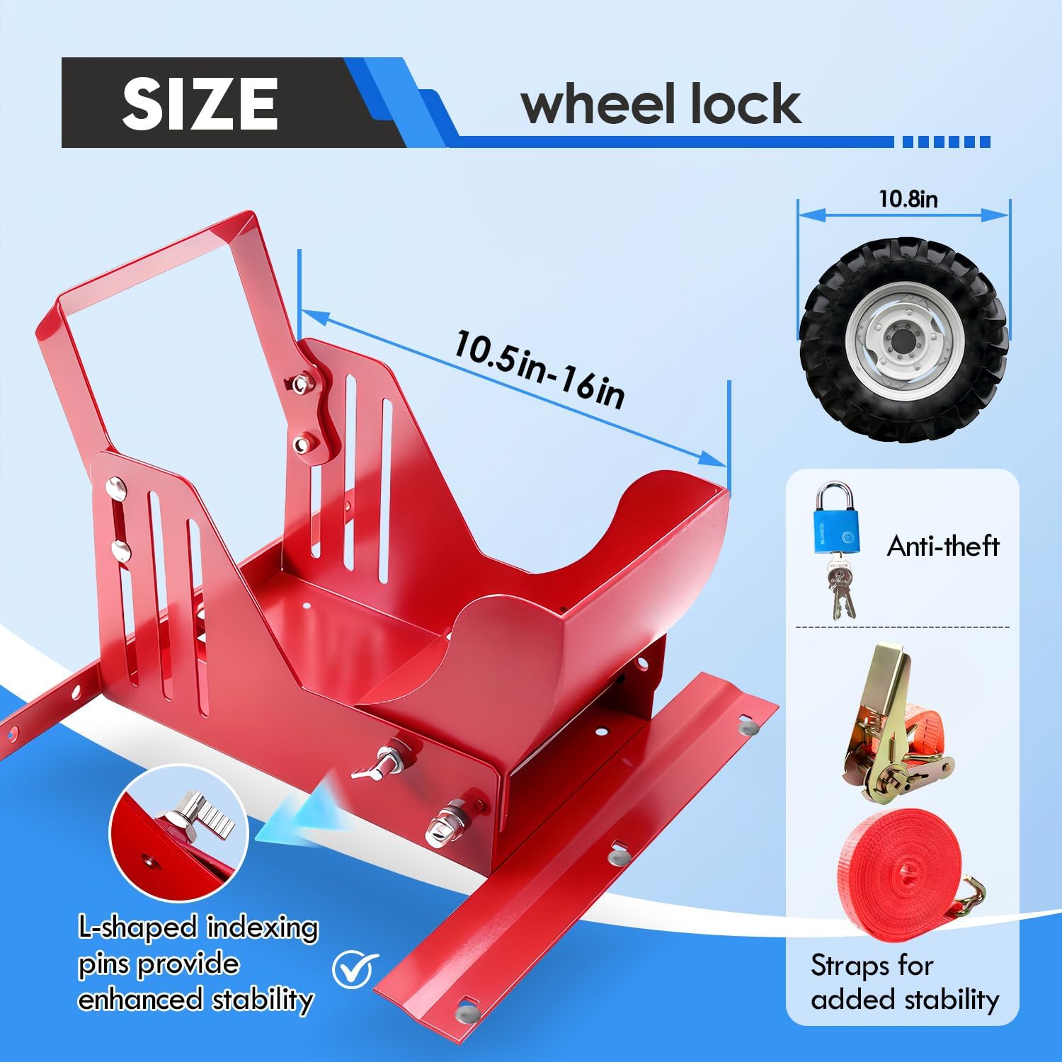 Large Lawn Mower Wheel Power Locker (with Straps) - Heavy Duty 10.5"-16" Caster Wheel Lock for Lawn Trailers, 7" Width Fit, Removable & Lockable Transport Security (Universal Fit)
