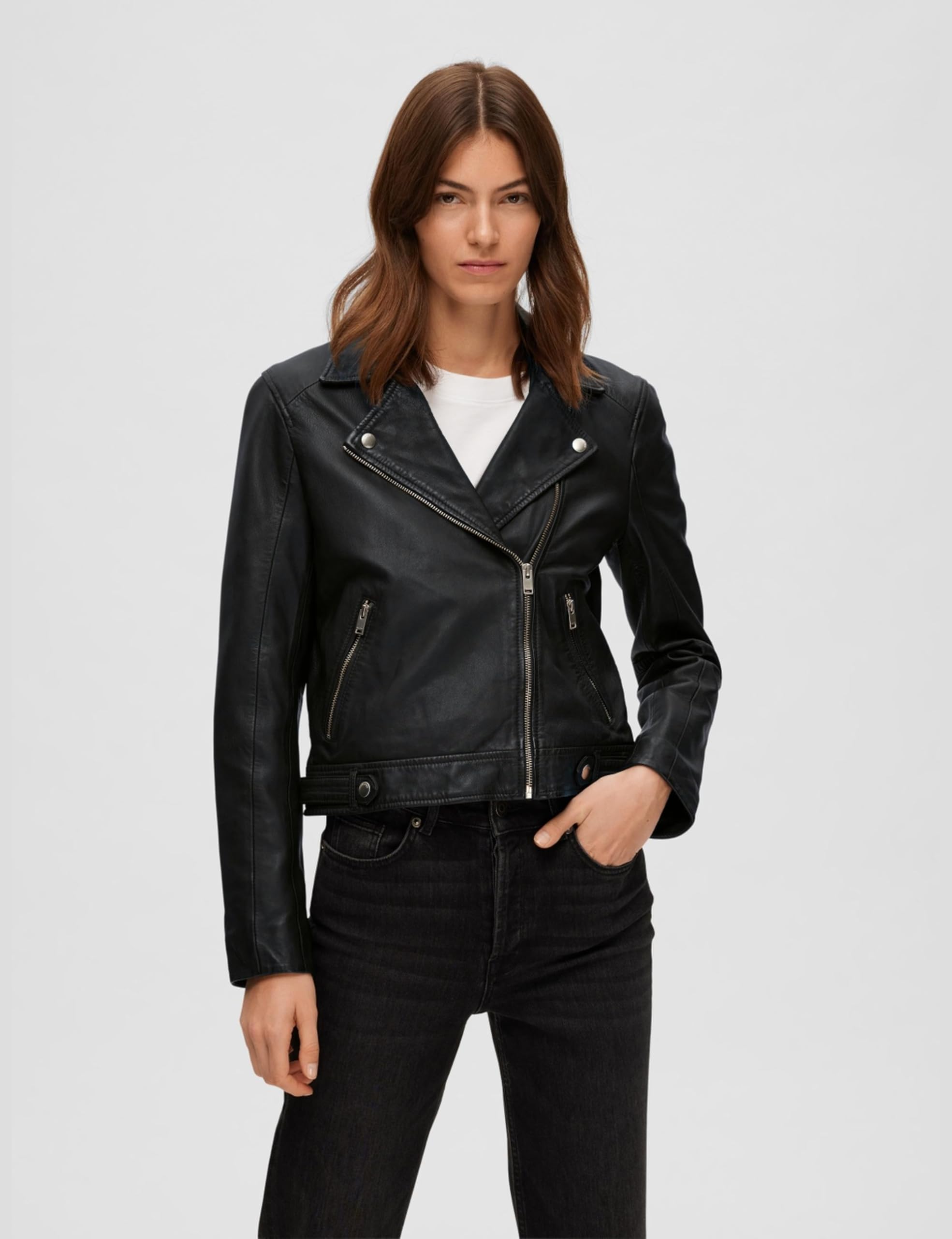 Damen Selected Kurze Leder Jacke | Lammleder Biker Jacket SLFKATIE | Cropped Style Coat