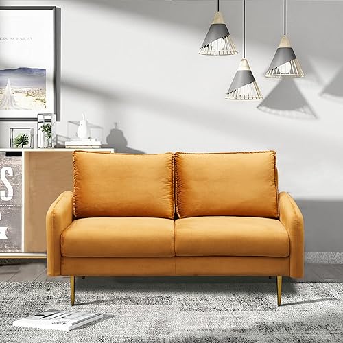 Miniatura 6 de INSTORY Juego de sofá de terciopelo moderno de 2 piezas con patas de metal para sala de estar, oficina, dormitorio, color jengibre