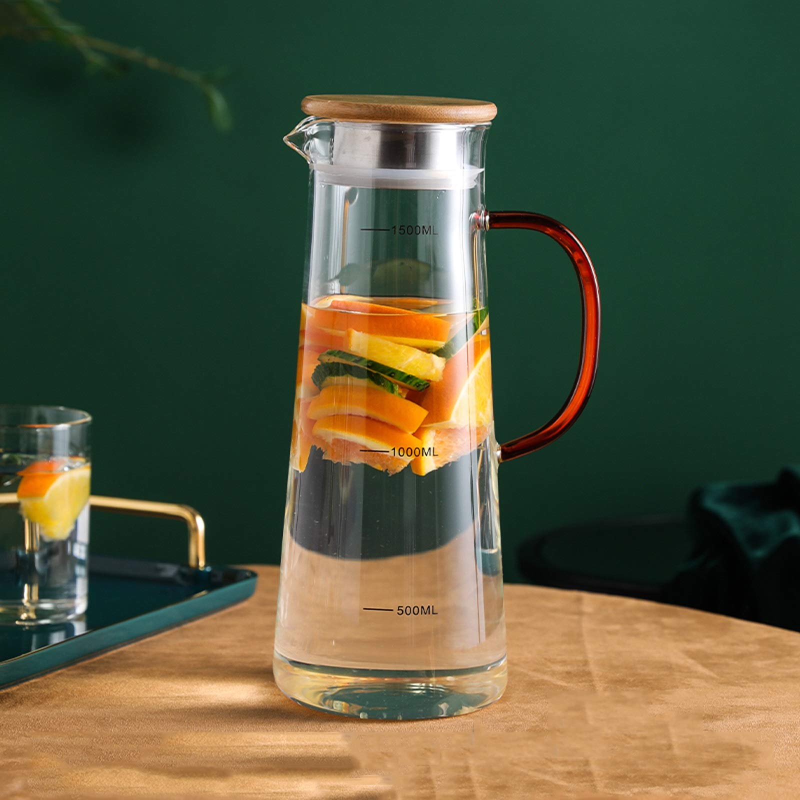 LOWLIU Caraffe di tè Freddo Brocca di Vetro con Coperchio del Filtro Caraffa in Vetro con Una Linea di Laurea di precisione for la brocca di Succo di tè Freddo, Bevande Fredde/Calde brocche