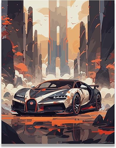 Inspirational Wall Art Co. - Elegante  Póster Bugatti Chiron - Póster de coche para habitación de niños - Decoración de pared del coche - Decoración