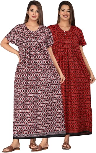Monique Brand 100% Pure Cotton Nighty for Woman | Floral Gown for Women Night Wear | Cotton Nighty for Women Stylish