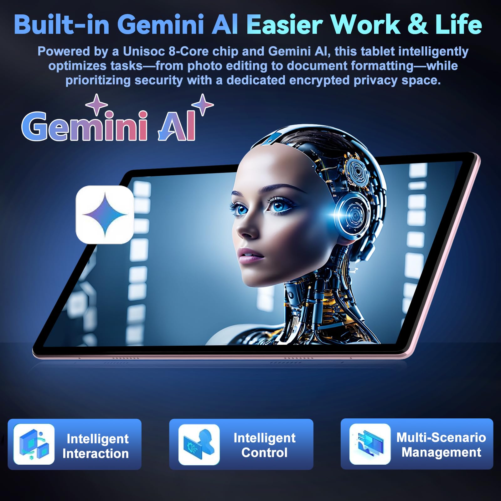AI Tablet 10 Pollici Android 15, 30GB RAM+64GB ROM(TF 2TB), 8 Core 2.0 Ghz, 5G+2.4G Wi-Fi, BT 5.0, 8MP+5MP, Cast, 1280 * 800 FHD, Widevine L1, GMS Tablet PC con Tastiera e Mouse,Caso (Oro rosa)