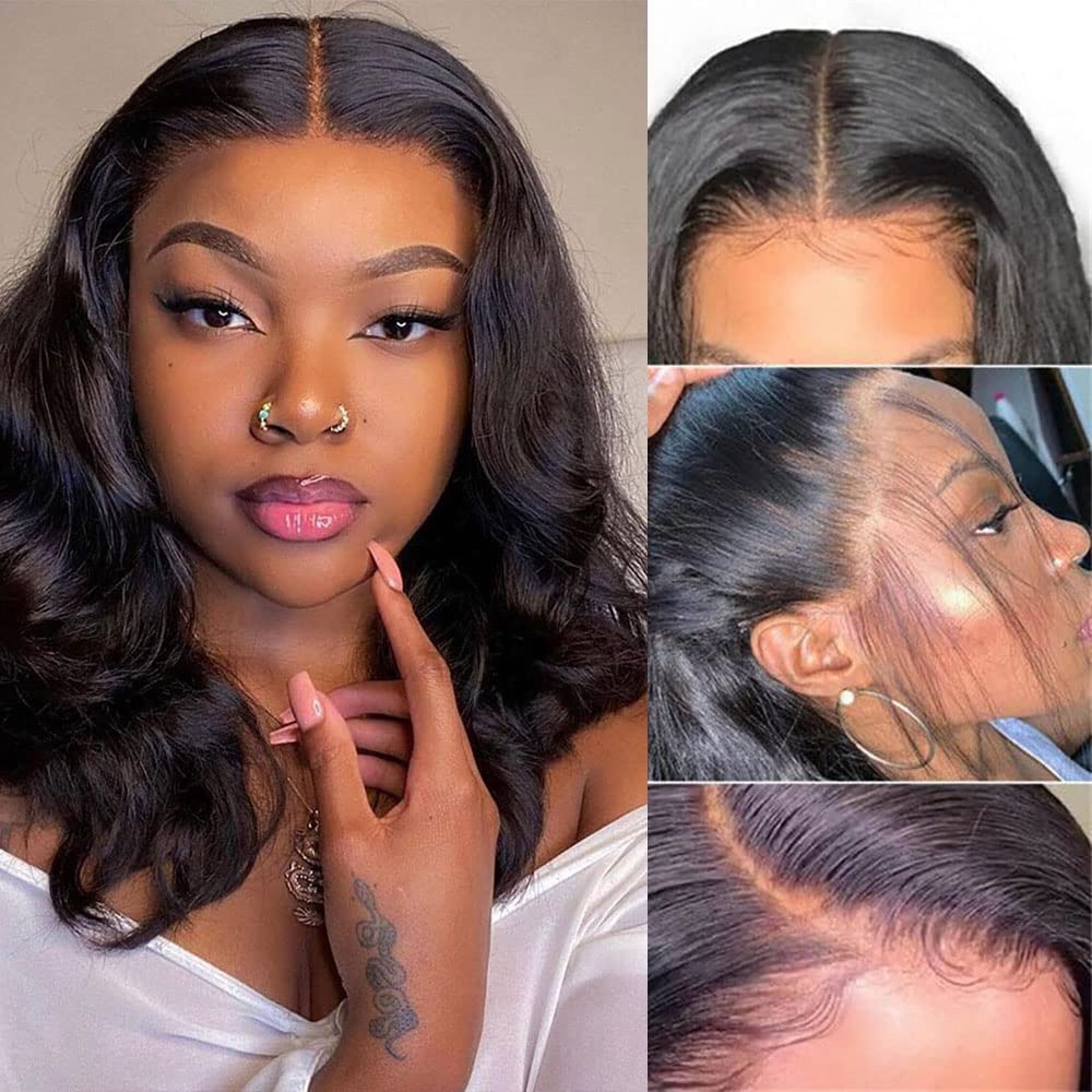 STOGEDEST 4x4 Body Wave Lace Front Wigs Human Hair Pre Plucked with Baby Hair 180% Density 16 Inch Human Hair Wigs Brazilian Virgin Frontal 4x4