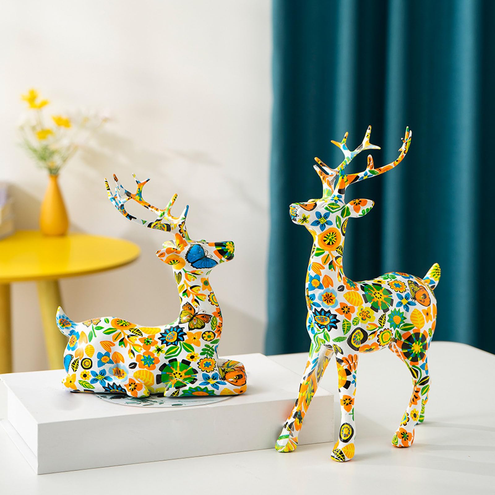 Figura de ciervo de resinas, escultura de reno dorado con detalles finos, estatua de animal para el hogar, oficina, decoración de mesa, regalo de inauguración de la casa