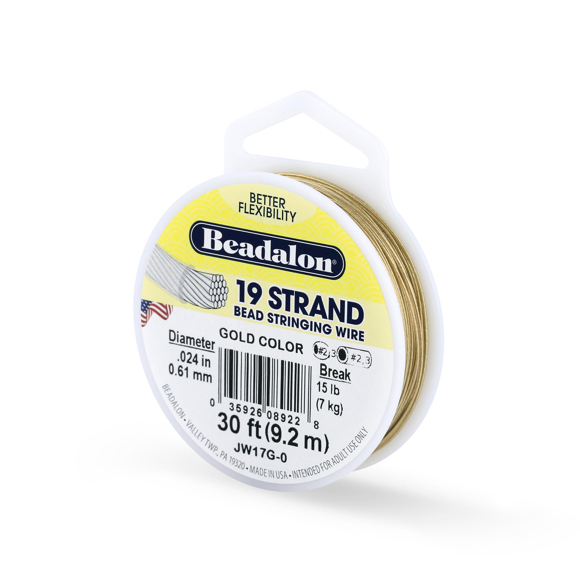 Beadalon 9.2 m Reel 0.61 mm Diameter 19 Strand Wire, Gold