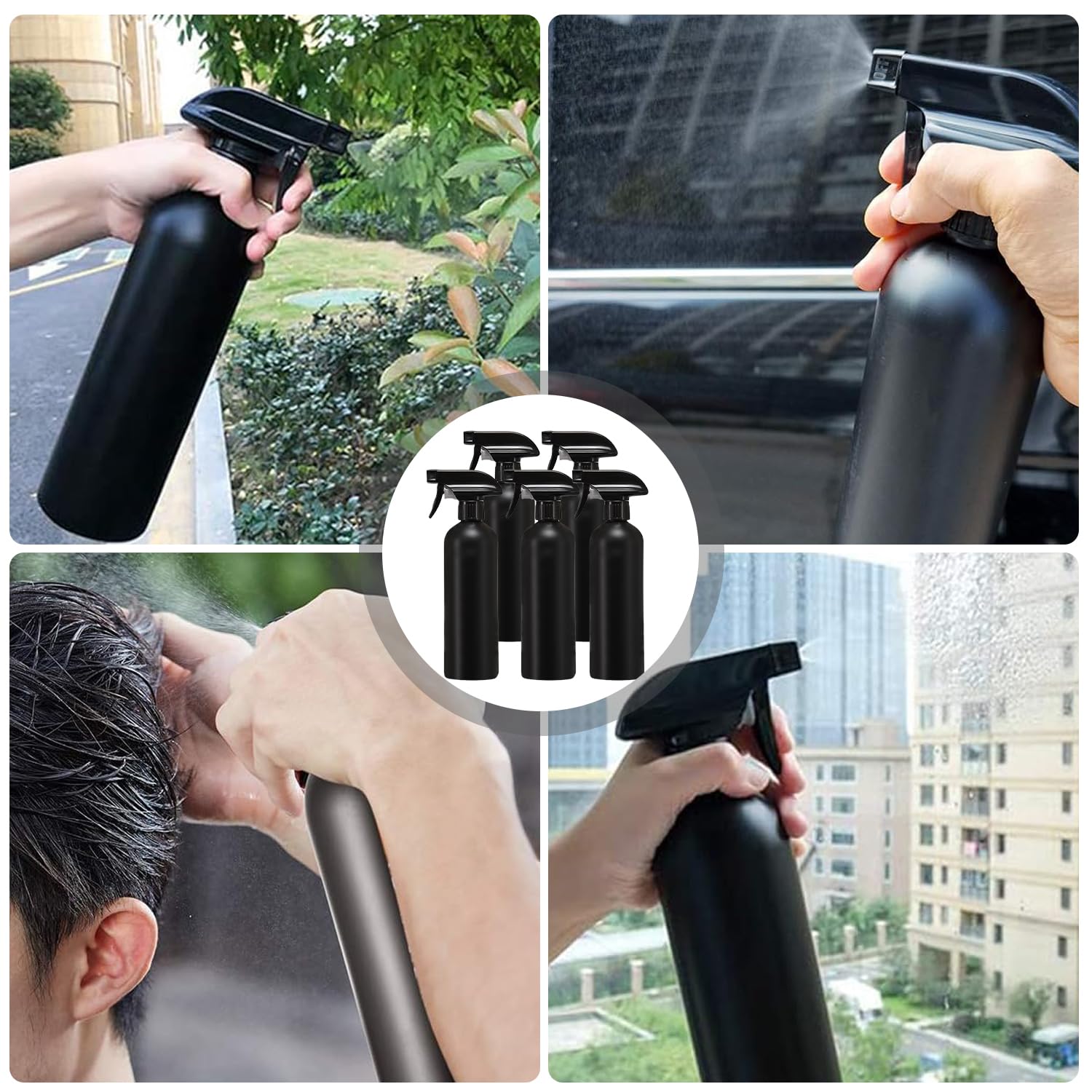 HOMURY 5 Flaconi Spray Nero da 500 ml: Bottiglie per Parrucchiere, Piante, Capelli, Pulizia e Giardinaggio Con Etichetta Impermeabile