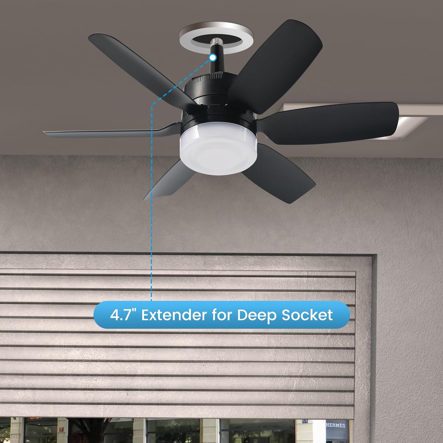 Fanspex 20.5'' Socket Ceiling Fan Light, 5 Fan Speeds with 3 Colors Adjustable Light, 8 Hours Timer (Black)