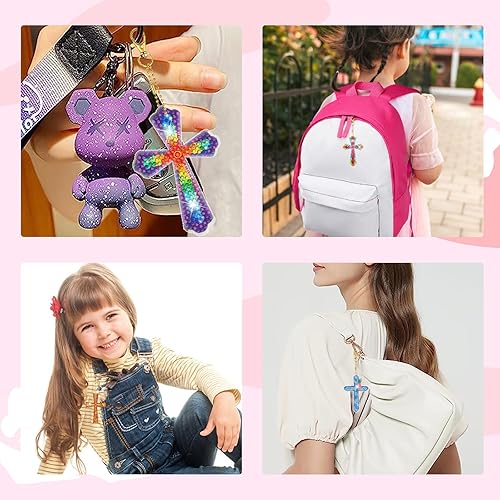 Miniatura 7 de Llaveros de pintura de diamantes en forma de cruz con forma de cruz, colgantes 5D de doble cara, kits de pintura de diamantes para principiantes,