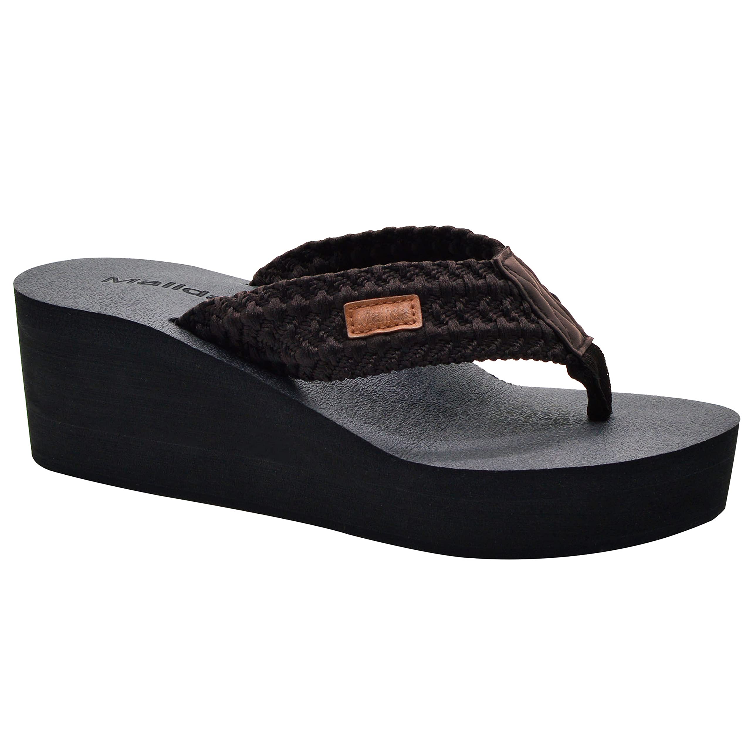 MALIDA Womens Wedge Arch Support Flip Flops Cushion Soft Rubber Midsole Platform Thong Sandals with Rubber Sole
