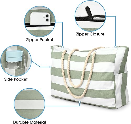 Miniatura 2 de Becokan Bolsas de playa grandes para mujer, bolsa de playa impermeable con cremallera, impermeable, a prueba de arena, para piscina, bolsa grande