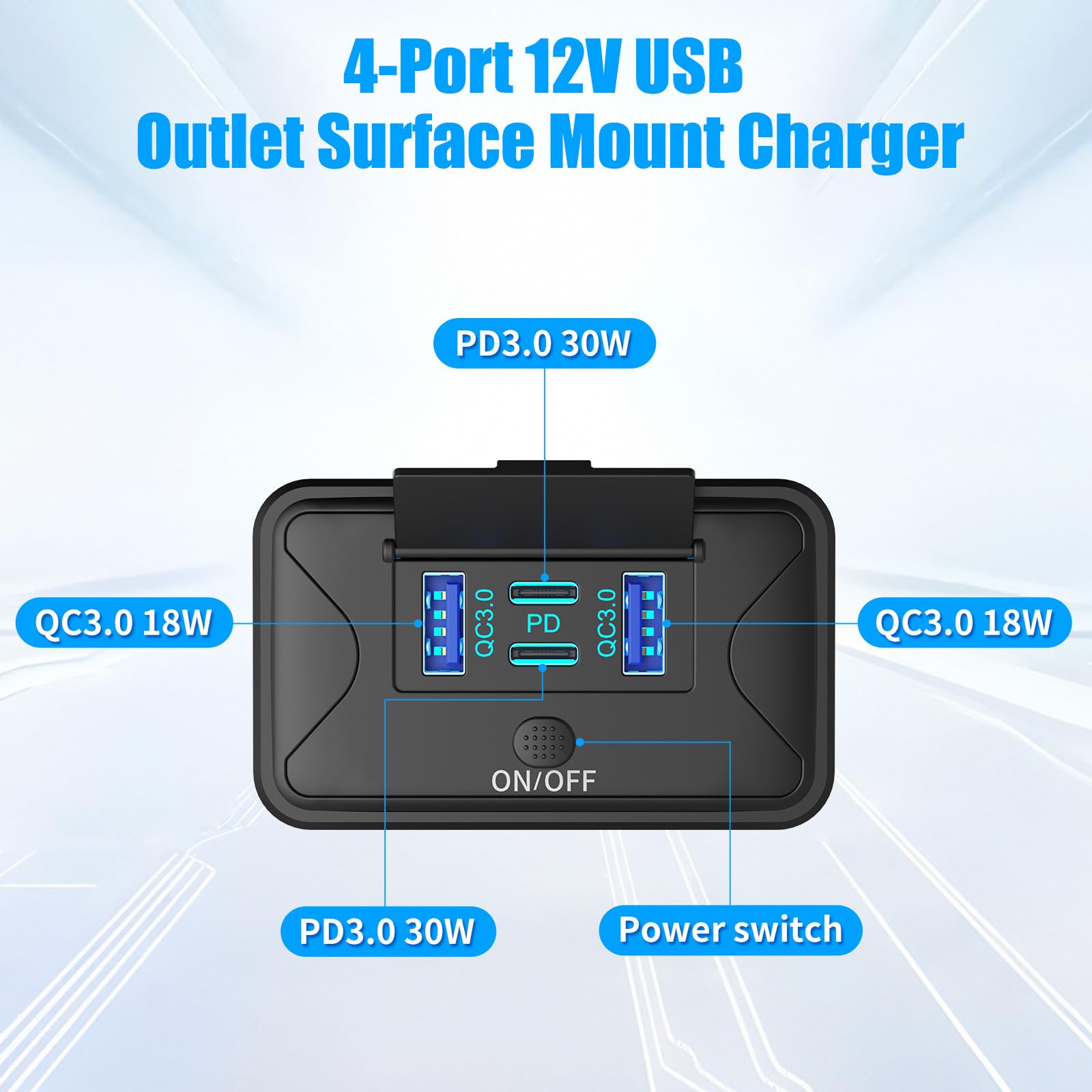 2 Pack 78W 4 Port 12V USB Outlet Wall Mount, Dual 36W PD & Dual 18W QC3.0 Lightweight Surface Mount Charger Socket Panel with Button Switch for Bus RV Truck Marine Golf Cart