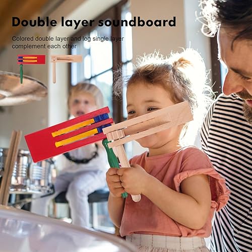 Miniatura 3 de VICASKY Tablas de sonido de madera, 2 unidades, máquina de ruido de trinquete de madera tradicional mexicana Maracas sonajero, instrumento de