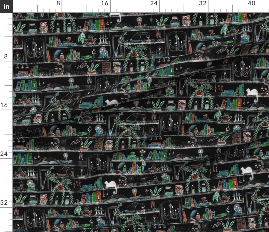 Spoonflower Fabric - Witch Bookshelf Halloween Library Goth Night Magic Printed on Petal Signature Cotton Fabric by The Yard - Sewing Quilting Apparel Crafts Decor
