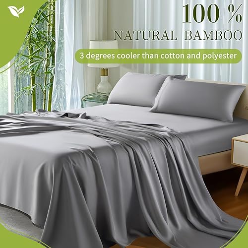 Miniatura 2 de Shilucheng Juego de sábanas de 4 piezas, rayón derivado de 100% bambú, sábanas refrescantes y suaves, sábanas y fundas de almohada de lujo,