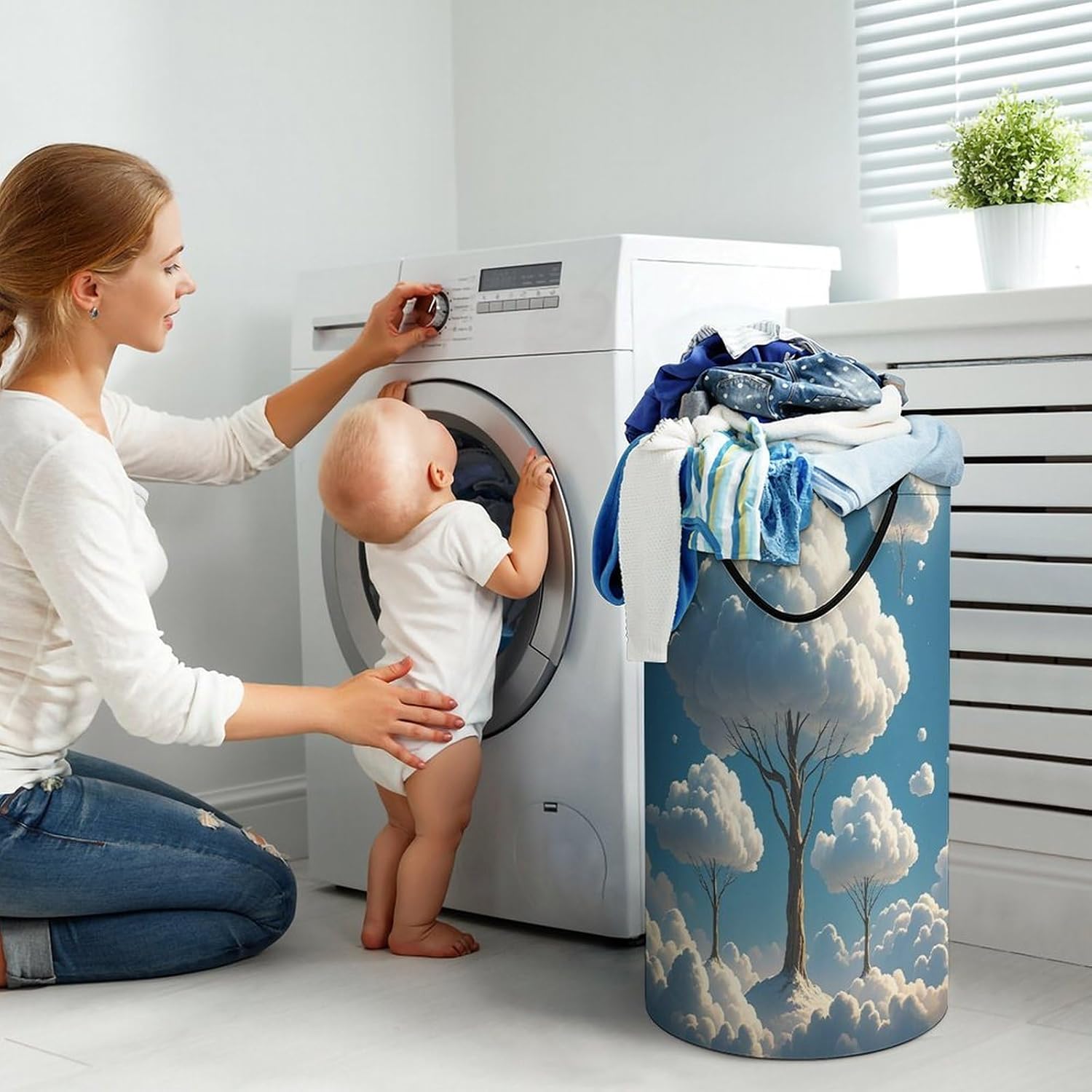 Tree Clouds Laundry Hamper Large Collapsible Laundry Basket with Handles Waterproof Clothes Hamper Portable Dirty Clothes Basket for Bedroom Laundry Room Closet Bathroom