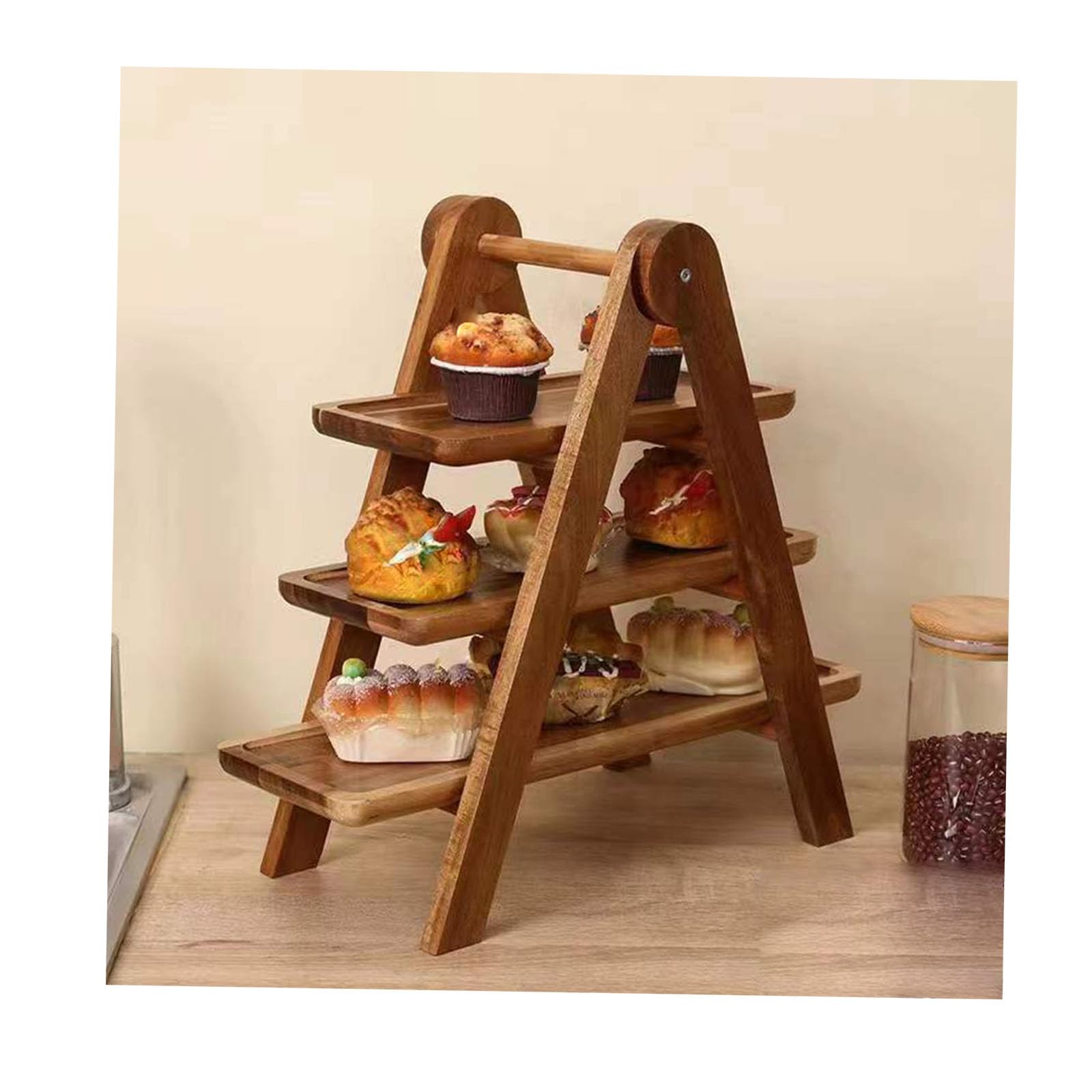 Estantes de Postres de Madera de 3 Capas, Bandejas de Pastelería, Adecuados para Fiestas, Picnics, Estantes Portátiles de Exhibición de Alimentos Plegables (#)