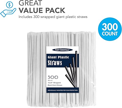 Miniatura 3 de Party Essentials Pajitas desechables de plástico, 10.25 pulgadas envueltas en negro jumbo, 300 unidades