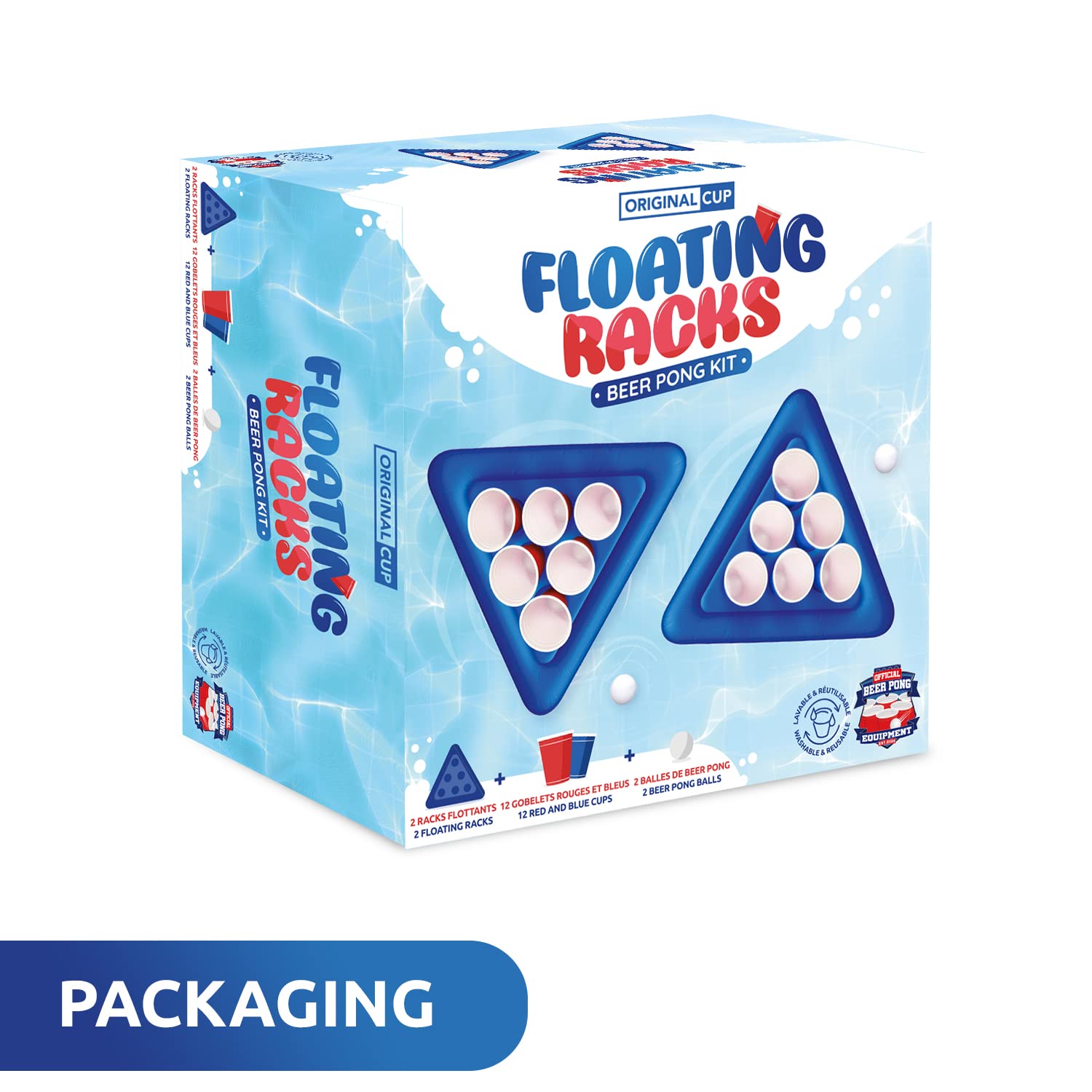 Original Beerpong Floating Kit 2 Bouées Gonflables 12 Red Cups 2 Balles Beer Pong Piscine