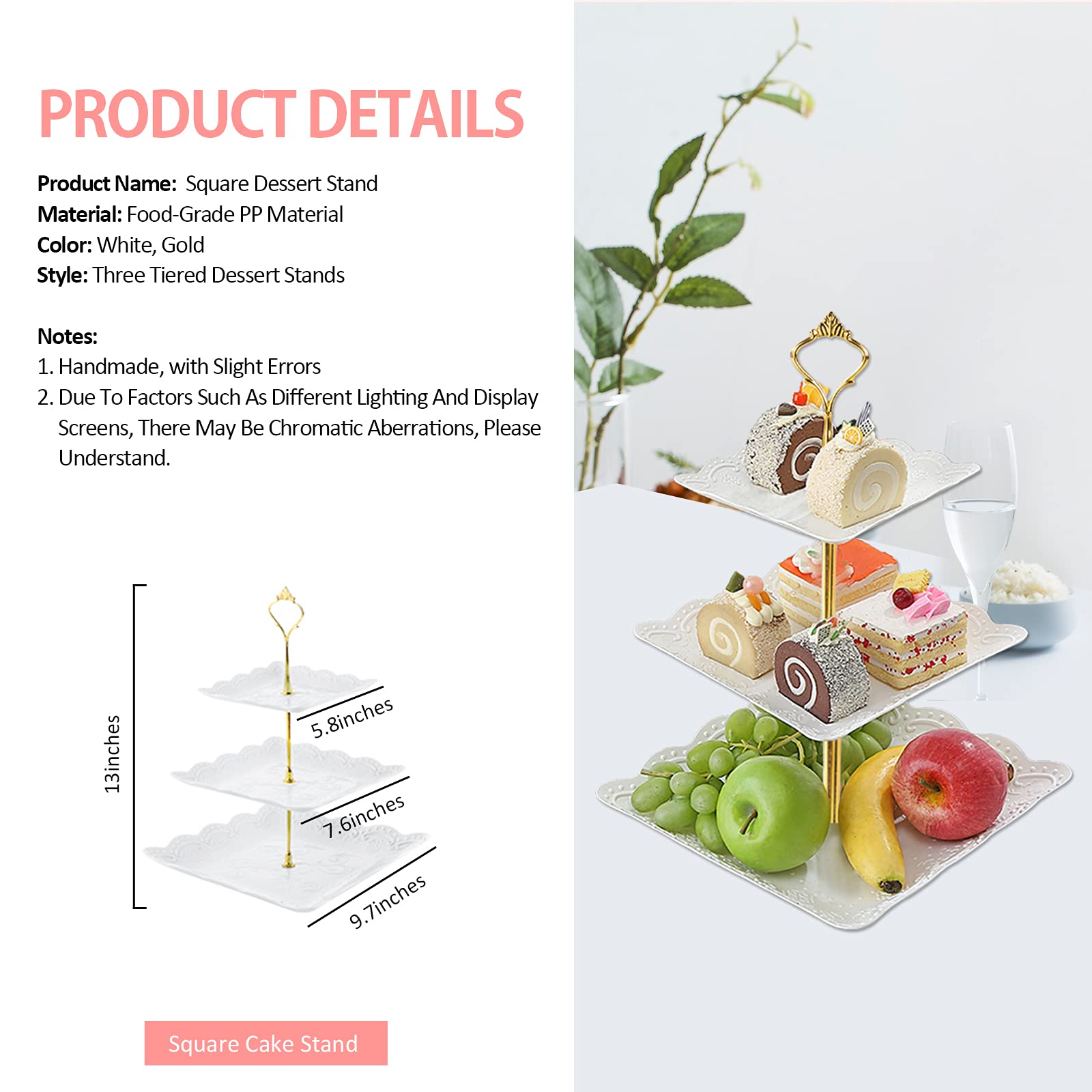 3 soportes cuadrados blancos para tartas con 3 niveles, bandeja para servir magdalenas, soporte para postre, decoración de mesa para fiestas, cumpleaños, fiestas de té, baby shower
