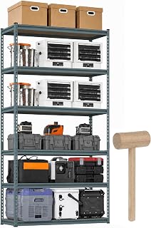 Adjustable 5-Shelf Metal Storage Rack Heavy-Duty Steel Boltless Rivet Utility Shelving Unit for Garage, Kitchen & Office 54 Inches Height (54 x 24 x 12 in) Grey