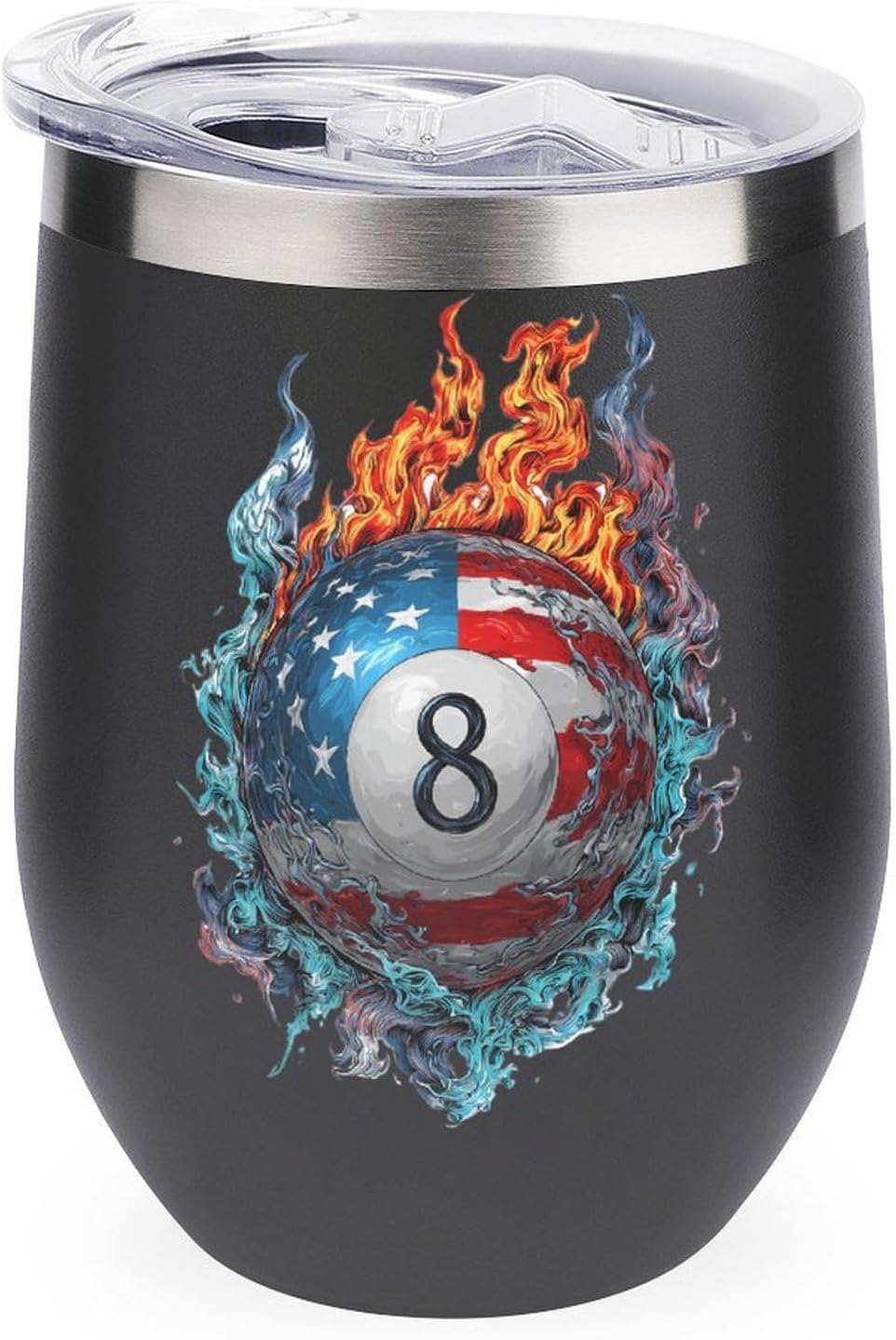 8 Billiards U.S.A. Flag Flame Waves Insulated Drinking Cup Stainless Steel Coffee Mug Wine Tumbler with Lid 12OZ