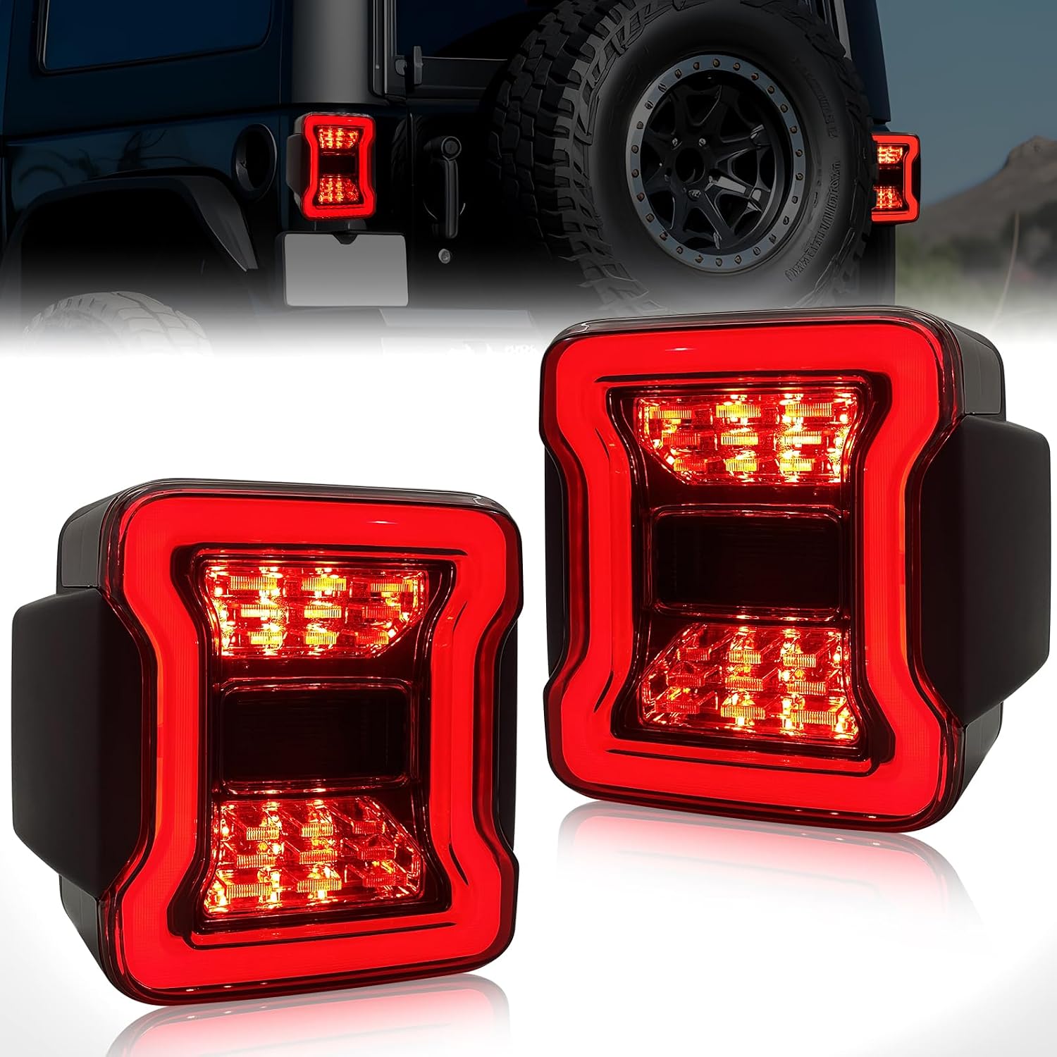LED Tail Lights Assembly Compatible with 2007-2018 Jeep Wrangler JK JKU Rear Taillights w/Running Lights Turn Signal Brake Lights Reverse Lights Driver and Passenger Side