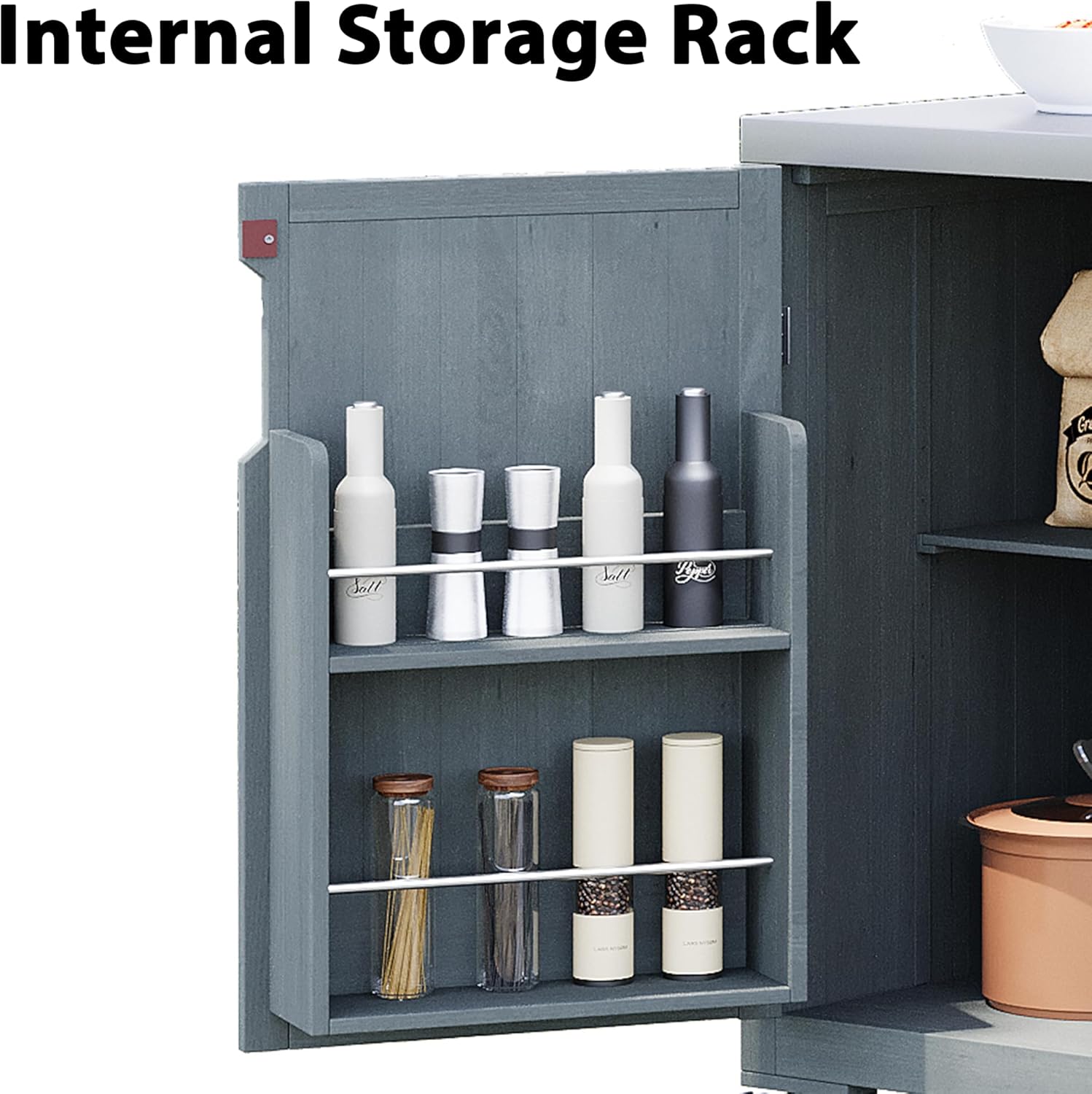 Quarte 66.5" Outdoor Kitchen Island for Big Green Egg Grills, Solid Wood Outdoor Grill Cart for Tabletop Grill with Stainless Steel Top, Drawer, Family Barbecue Outdoor Gathering (Grey+Blue3)