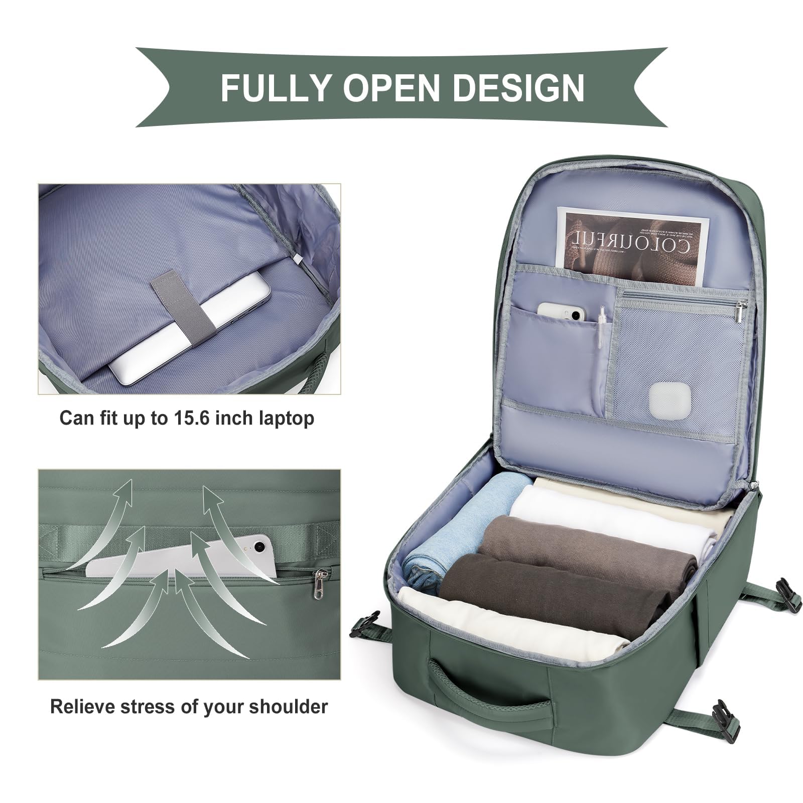 SZLX Zaino da viaggio con Sottovuoto Zaino Ryanair 40x20x25 Bagaglio a Mano Easyjet 45x36x20 Donna Borse da Cabina Impermeabile Uomo Adatto a PC da 14 pollici Travel Backpack per Sportivo Trekking